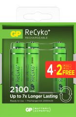 GP AA 2000 mAh Şarjlı Kalem Pil 4+2'li Paket GP2100AAHCB4-2